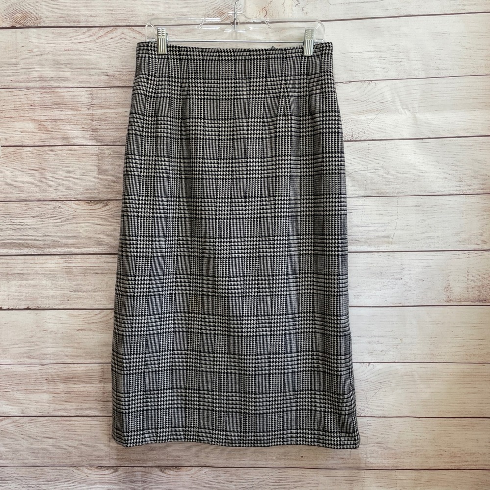 VINTAGE SAVANNAH WOOL BLEND MAXI‎ SKIRT IN HOUNDSTOOTH PRINT